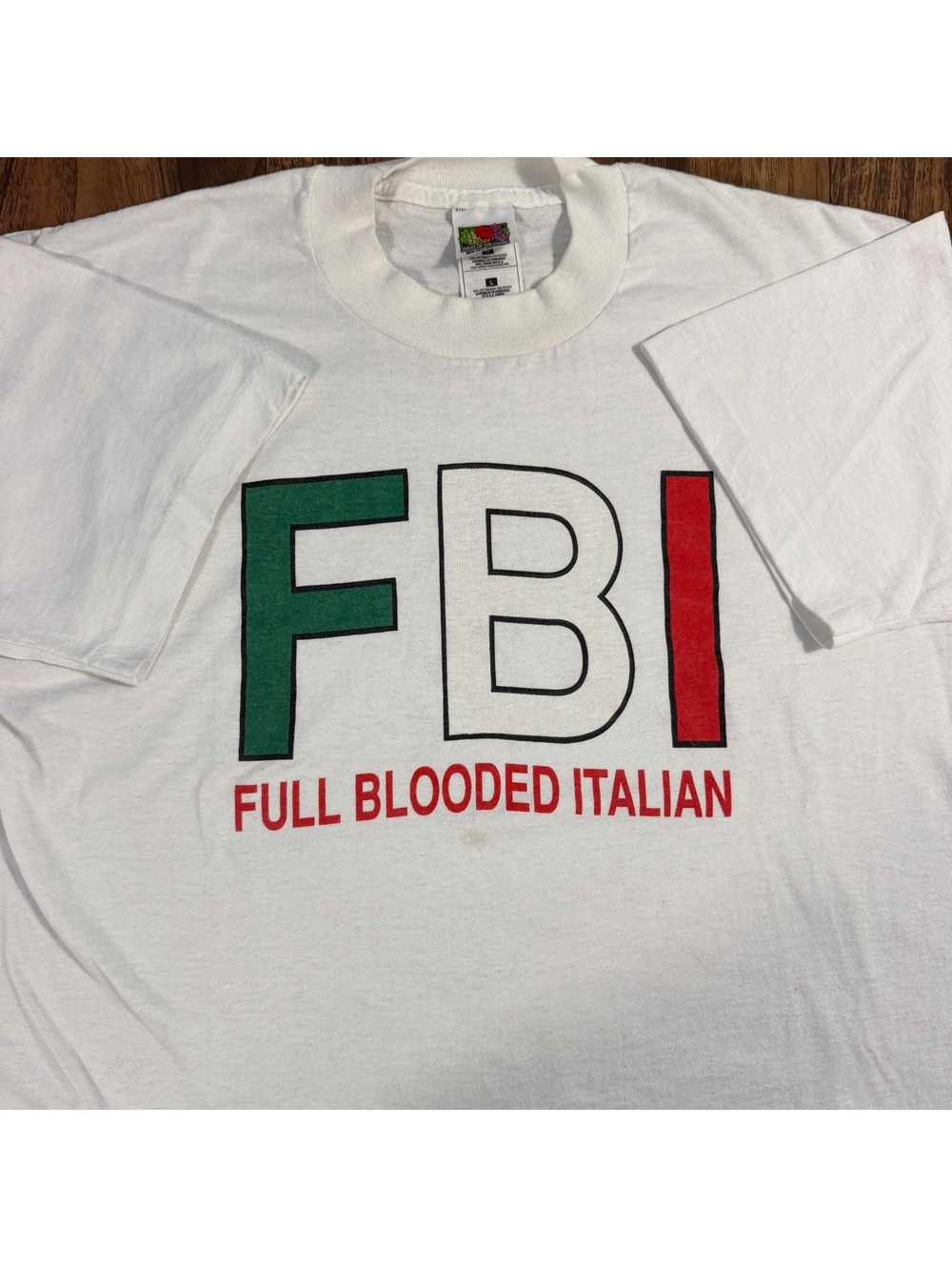 Vintage 90s FBI Full Blooded Italian Graphic Tee L White Single Stitch